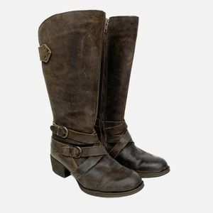 Born Moana Leather Boots Size 6 / 36 Brown Zip Straps Buckle Tall Western Womens